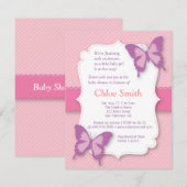 Invitation Baby shower pourpre élégant de papillon (Devant / Derrière)
