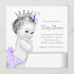 Invitation Baby shower pourpre et argenté élégant