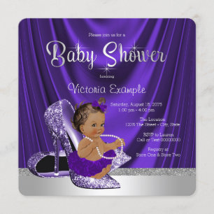 Invitation Baby shower pourpre ethnique de chaussure de talon
