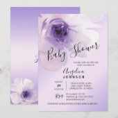 Invitation Baby shower pourpre floral de lavande d'aquarelle (Devant / Derrière)