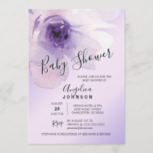 Invitation Baby shower pourpre floral de lavande d'aquarelle