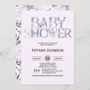 Invitation Baby shower pourpre floral de lavande d'aquarelle
