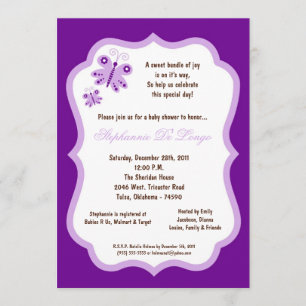 Invitation baby shower pourpre foncé du papillon 5x7