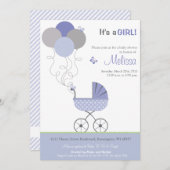 Invitation baby shower - Poussette et ballons (Devant / Derrière)