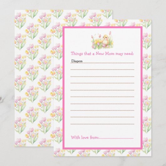 Invitation Baby Shower Poussin de Printemps (Devant / Derrière)
