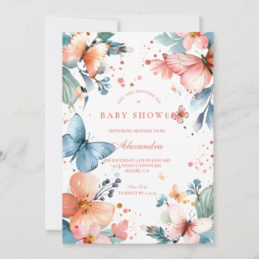Invitation Baby Shower Prairie Papillon (Devant)