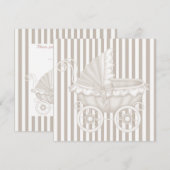 INVITATION BABY SHOWER PRAM vintage SEPIA STRIPES (Devant / Derrière)