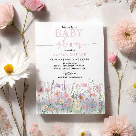 Invitation Baby shower Pré Fleur sauvage Pastel