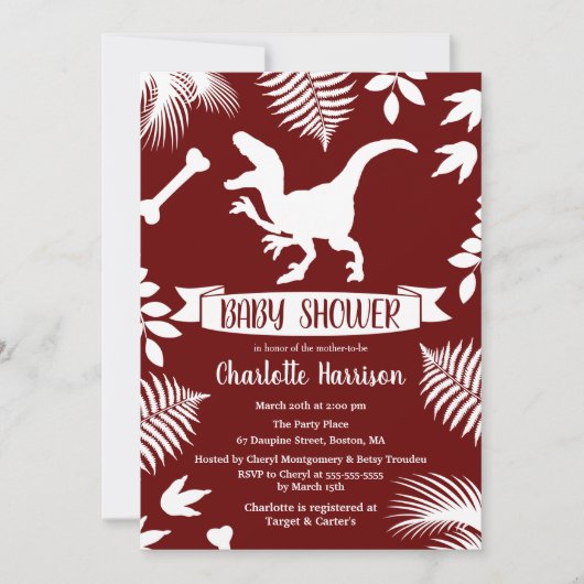 Invitation Baby shower préhistorique de Raptor Dinosaur (Devant)