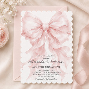 Invitation Baby-Shower Préparatoire Ruban Rose