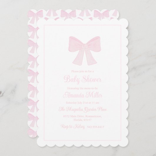 Invitation Baby shower préppin rose (Devant / Derrière)