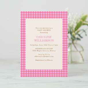 Invitation Baby Shower Préppy Gingham Rose Corail Rétro