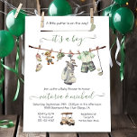 Invitation Baby shower Preppy Golf Boy<br><div class="desc">Aquarelle "Un petit putter est sur le chemin" Baby shower de golf avec des icônes de golf tels que chaussures, sac de golf, chariot, fer à repasser, conducteurs et putters, mignonette tenue preppy et ours en peluche. avec des couleurs de vert, bronzé et un peu rose. Celui-ci est pour un...</div>