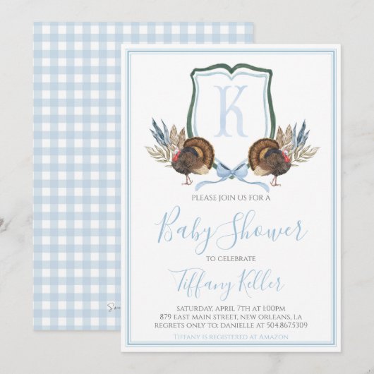 Invitation Baby shower Preppy Southern Blue Boy Turquie (Devant / Derrière)
