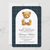 Invitation Baby shower préppy Teddy Bear Plaid (Devant)