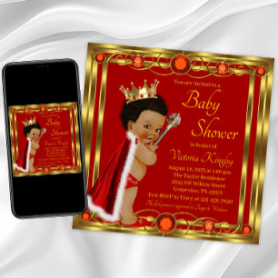Invitation Baby Shower Prince Afro Or Rouge