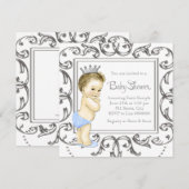 Invitation Baby Shower Prince Argent et Bleu (Devant / Derrière)