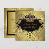 Invitation Baby Shower Prince Bleu Marine Noir Or (Devant / Derrière)