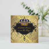Invitation Baby Shower Prince Bleu Marine Noir Or (Debout devant)