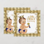 Invitation Baby Shower Prince Bleu Or (Devant / Derrière)
