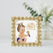 Invitation Baby Shower Prince Bleu Or (Debout devant)