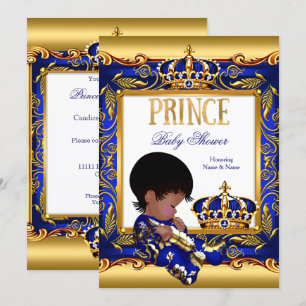 Invitation Baby Shower Prince Bleu Or Foncé Américain Africai