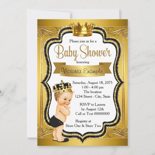 Invitation Baby shower Prince Blonde d'or noir (Devant)
