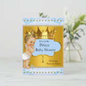 Invitation Baby shower Prince Boy Blue Gold Crown Blonde (Debout devant)