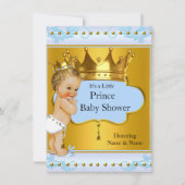 Invitation Baby shower Prince Boy Blue Gold Crown Blonde (Devant)