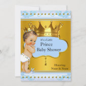 Invitation Baby shower Prince Boy Blue Gold Crown Brunette (Devant)