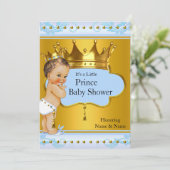Invitation Baby shower Prince Boy Blue Gold Crown Brunette (Debout devant)