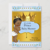 Invitation Baby shower Prince Cute Boy Blue Gold Crown Ethnic (Devant)
