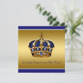 Invitation Baby shower Prince de la Couronne Bleue et Or (Debout devant)