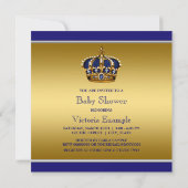 Invitation Baby shower Prince de la Couronne Bleue et Or (Dos)