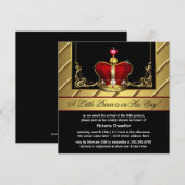 Invitation Baby shower Prince de la Couronne rouge et or (Devant / Derrière)