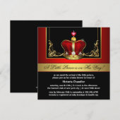 Invitation Baby shower Prince de la Couronne rouge et or (Devant / Derrière)