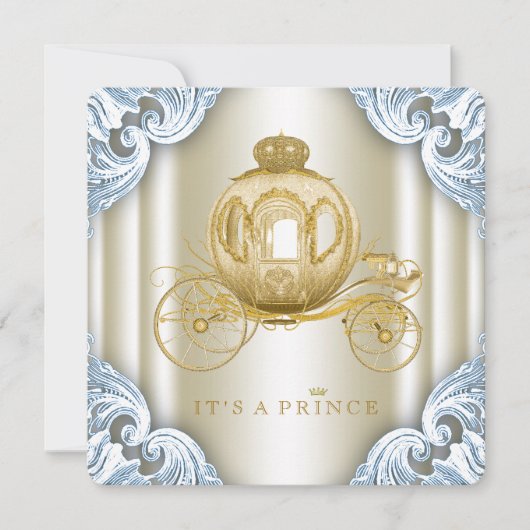 Invitation Baby shower Prince de transport bleu et or (Devant)