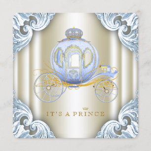 Invitation Baby shower Prince de transport bleu et or