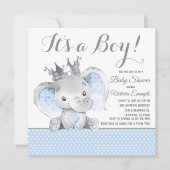Invitation Baby shower Prince Eléphant (Devant)