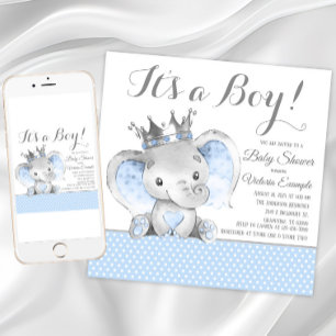Invitation Baby shower Prince Eléphant