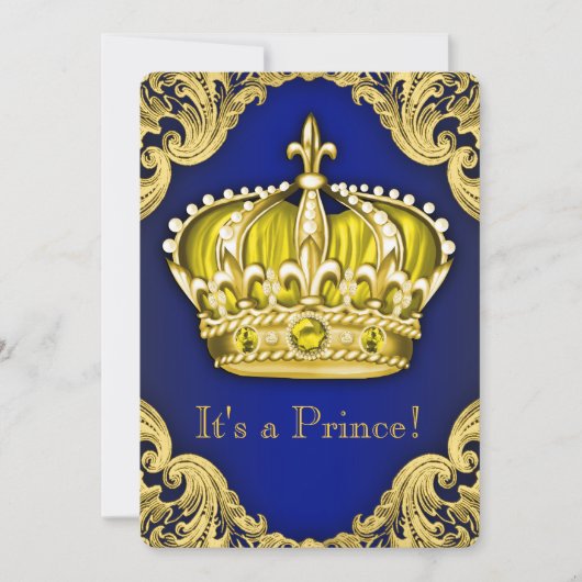 Invitation Baby shower Prince Fancy Bleu et Or (Devant)