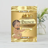 Invitation Baby shower Prince Gold Foil Brunette Bow Cravate (Debout devant)