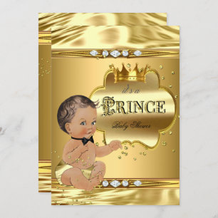 Invitation Baby shower Prince Gold Foil Brunette Bow Cravate