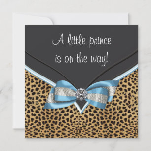 Invitation Baby Shower Prince Léopard Bleu Bébé