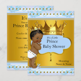 Invitation Baby Shower Prince Mignon Garçon Bleu Couronne Dor