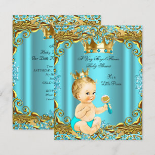 Invitation Baby Shower Prince Or Gold Turquoise Blond Garçon