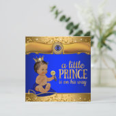Invitation Baby shower Prince Royal Blue Gold (Debout devant)