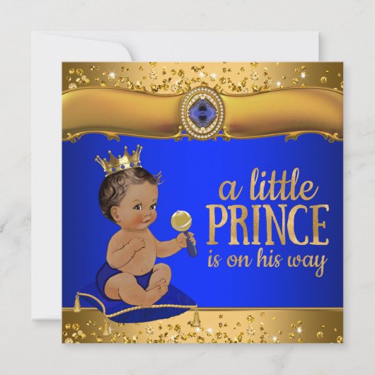 Invitation Baby shower Prince Royal Blue Gold (Devant)