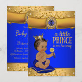 Invitation Baby shower Prince Royal Blue Gold (Devant / Derrière)