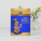 Invitation Baby shower Prince Royal Blue Gold (Debout devant)